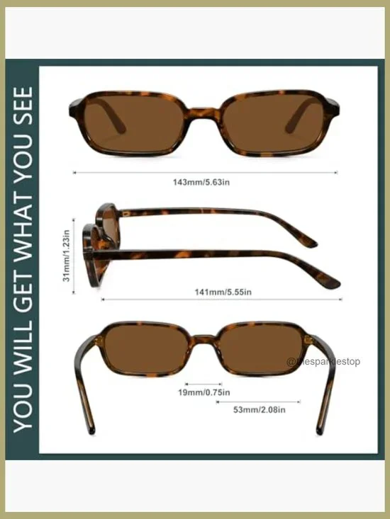 Retro Rectangle Sunglasses UV400 Protection Polycarbonate Frame - Picture 5 of 7